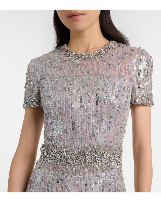 Jenny Packham Gray Robe Celeste Mit Pailletten Und Kristallen