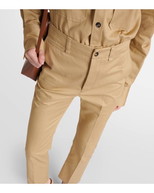 Pantalon droit a taille mi-haute en coton Saint Laurent en coloris Natural