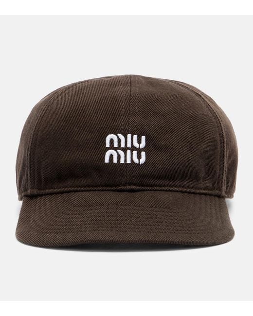 Miu Miu Brown Logo Cotton Baseball Cap