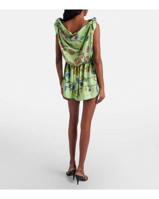 Versace Green Printed Silk Twill Minidress