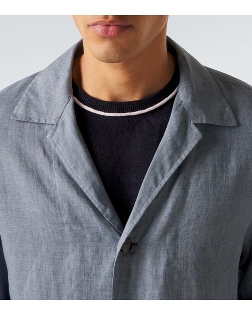 Brioni Blue Linen Overshirt for men