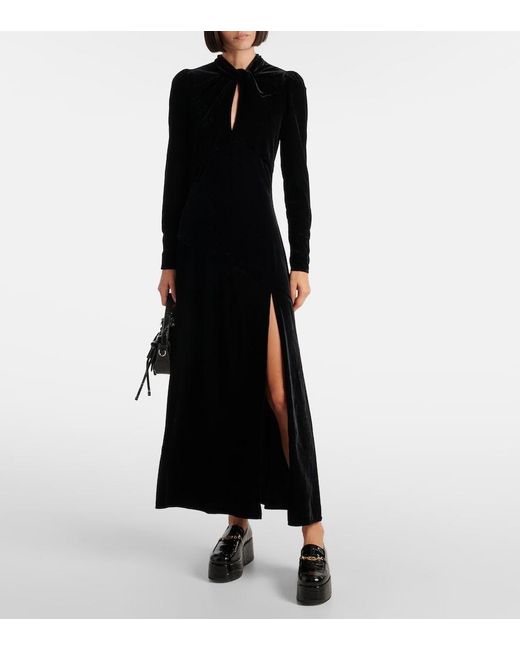 Ganni Black Keyhole-Neck Velvet Maxi Dress