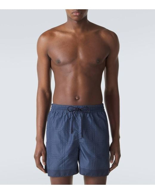Gucci Blue Interlocking G Poplin Swim Trunks for men