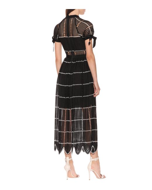 Self-Portrait Lace Crochet Midi Dress in Black - Save 25% - Lyst