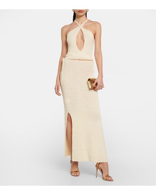 AYA MUSE Natural Veluti Embellished Crochet Maxi Dress