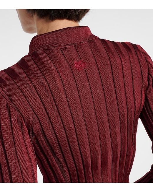 Etro Red Ribbed-Knit Polo Sweater