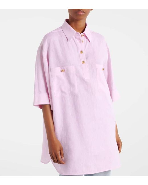 Valentino Pink Oversized Linen Polo Shirt