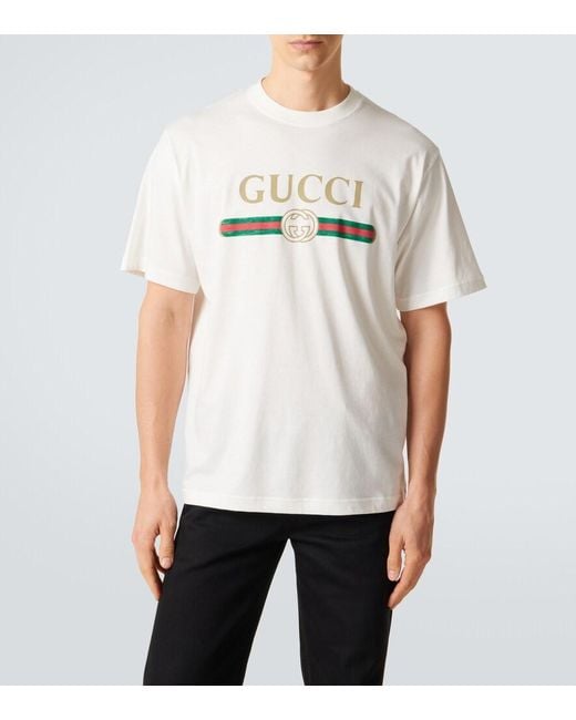 Gucci White Logo Cotton And Silk Jersey T-Shirt for men