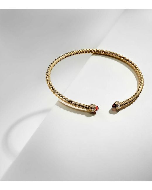 David Yurman Metallic Cablespira Flex 18Kt Cuff Bracelet With Garnets And Diamonds