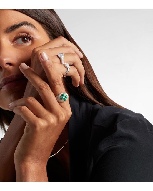 Yvonne Léon White 9Kt Ring With Diamonds And Malachite