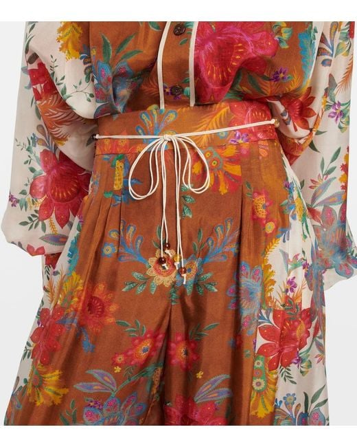 Zimmermann Multicolor Ginger hose mit weitem bein aus seide mit blumenprint