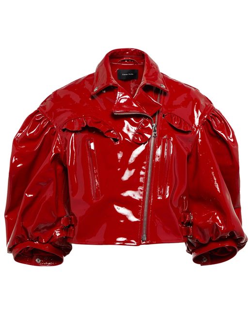 Simone Rocha Red Patent Leather Biker Jacket