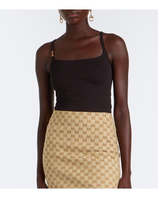 Gucci Black Horsebit Crepe Jersey Tank Top
