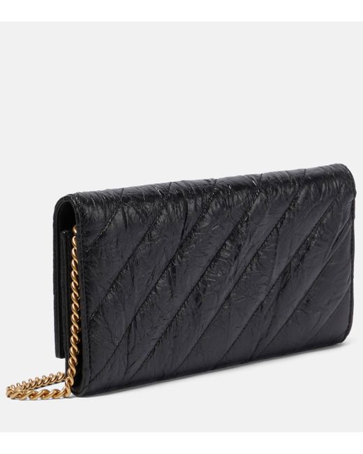 Balenciaga Black Crush Quilted Leather Wallet On Chain