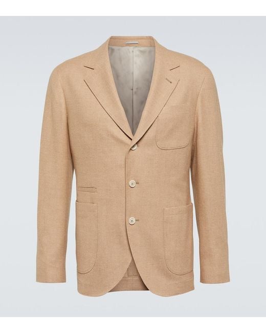 Brunello Cucinelli Natural Wool, Cashmere, And Silk Twill Blazer for men