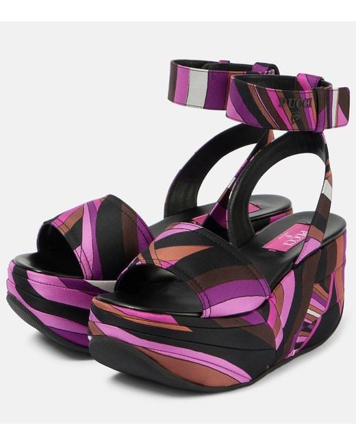 Emilio Pucci Pink Ami Iride Satin Platform Sandals