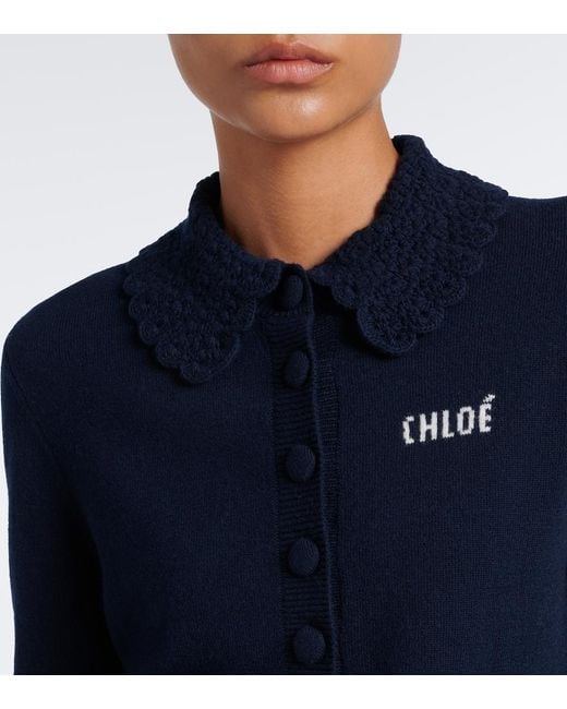 Chloé Blue Logo Wool Cardigan