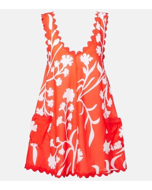 Juliet Dunn Red Printed Scalloped Cotton Minidress