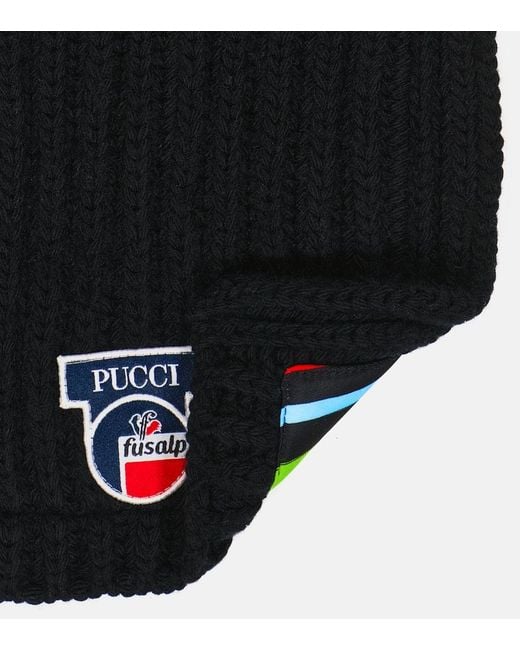 Emilio Pucci Black X Fusalp Ribbed-Knit Wool Scarf