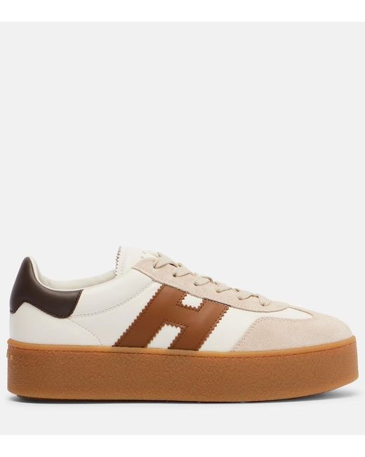 Hogan Brown H681 Leather And Suede Platform Sneakers