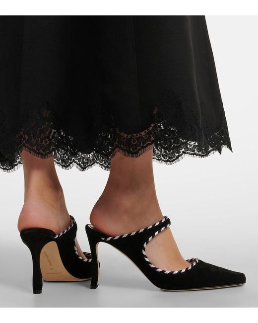 Manolo Blahnik Black Pura Suede Mules