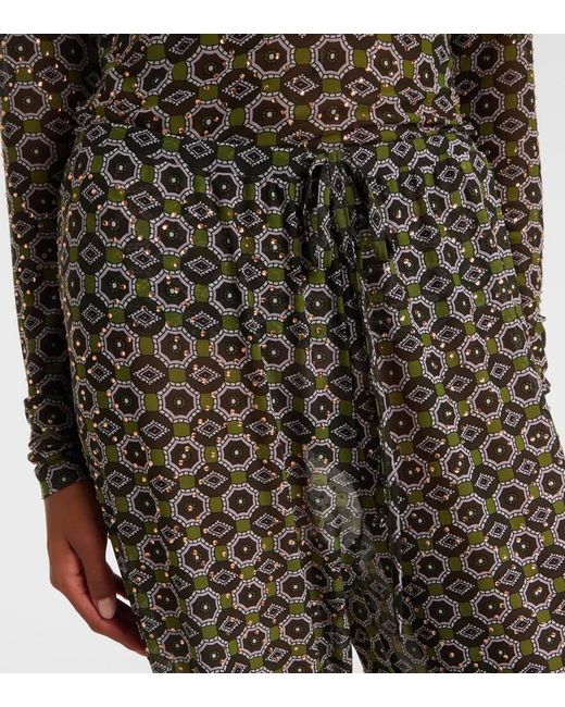 Dries Van Noten Gray Bedruckte Hose Aus Jersey Mit Kristallen