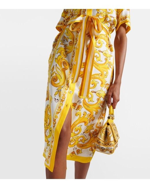 Dolce & Gabbana Metallic Majolica Silk Twill Shirt Dress
