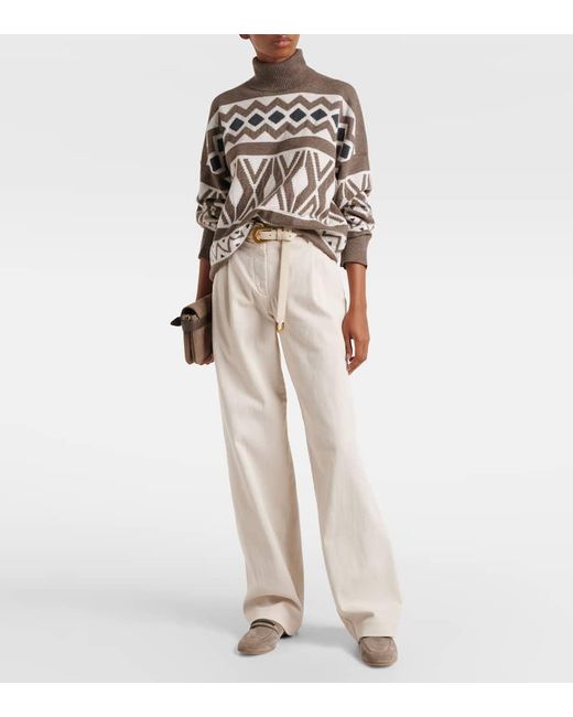 Brunello Cucinelli White High-Rise Wide-Leg Jeans