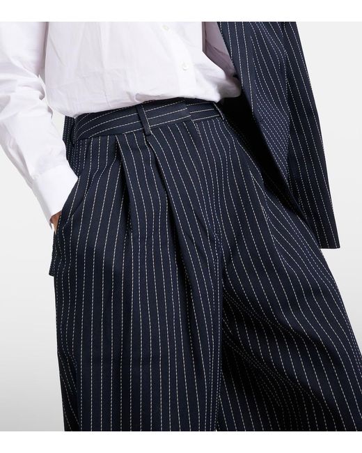 Frankie Shop Blue Pinstripe Ripley Wide-Leg High-Rise Woven-Blend Trousers