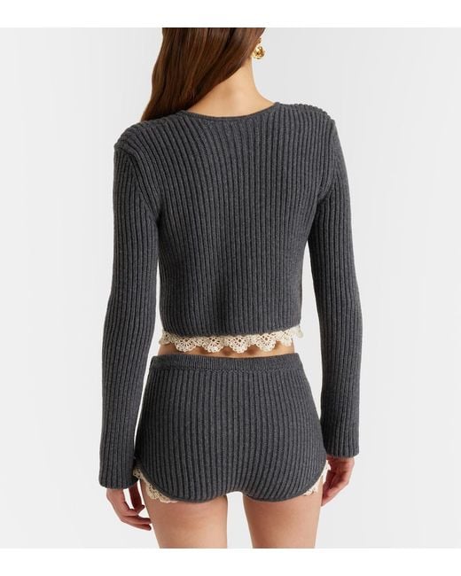 Magda Butrym Black Cropped Crochet-Trimmed Cashmere Cardigan