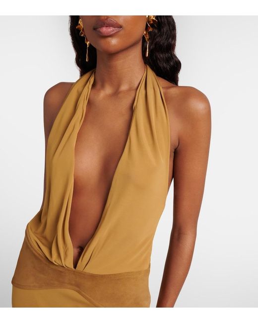 Christopher Esber Metallic Suede-Trimmed Jersey Gown