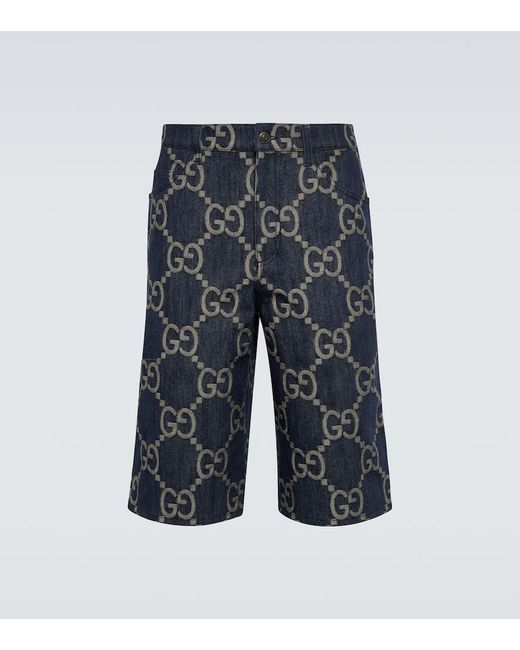 Gucci Jumbo Gg Denim Shorts, , , Ready-To-Wear in Blue for