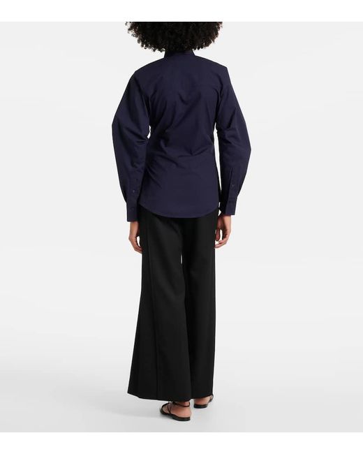 Camisa Fruncida De Mezcla De Algodon Victoria Beckham de color Blue
