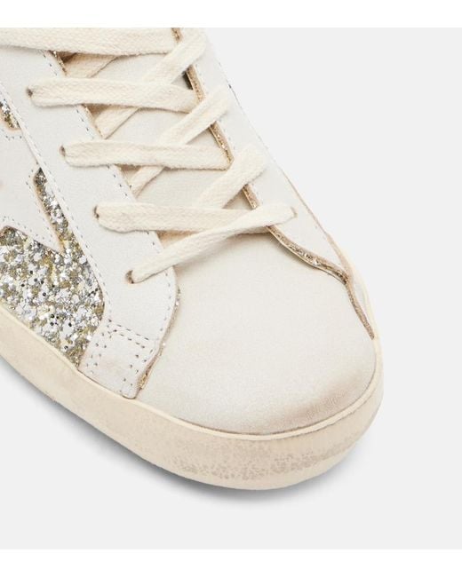 Golden Goose Deluxe Brand White Super Star Glitter Leather Sneakers