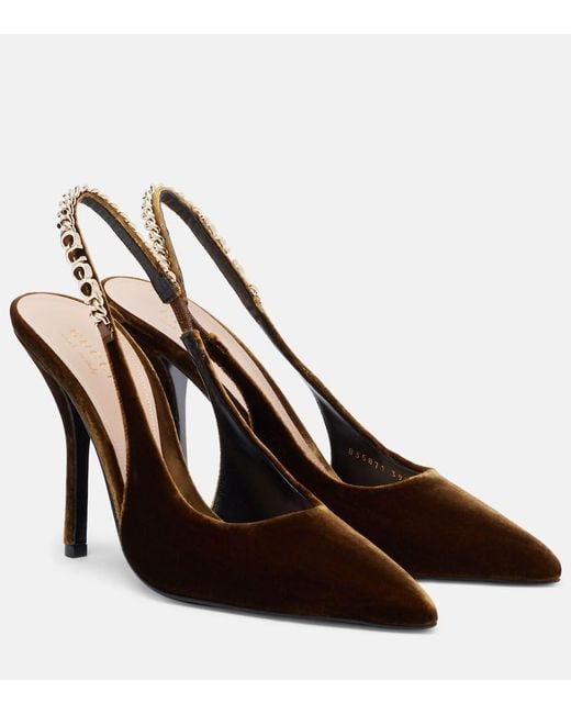 Gucci Brown Signoria Velvet Slingback Pumps