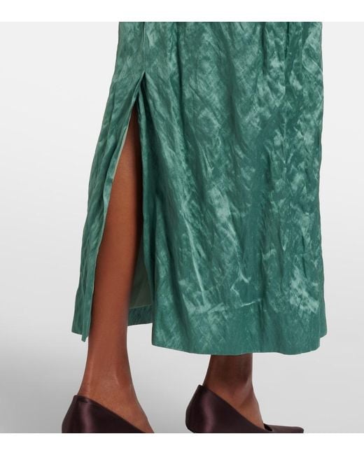 Erdem Green Floral-Applique Satin Midi Dress