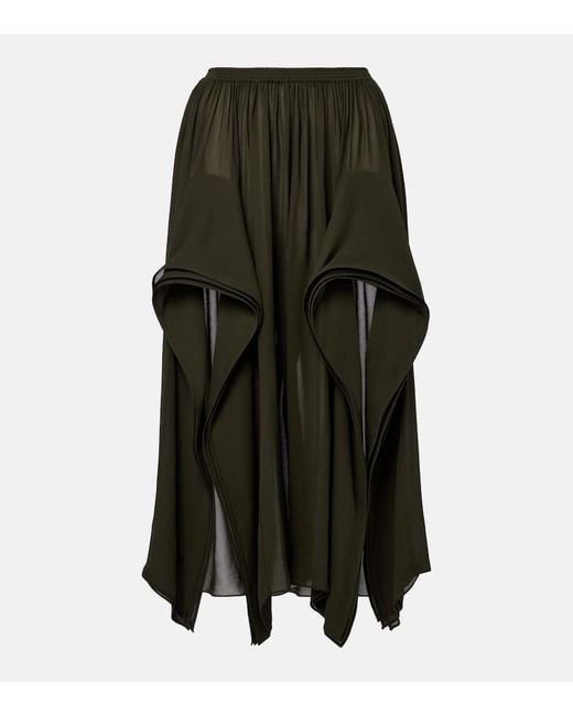 Alaïa Green Ruffled Georgette Wide-Leg Pants