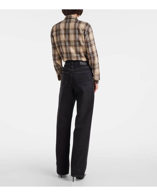 Jeans A Gamba Larga A Vita Alta di Saint Laurent in Blue