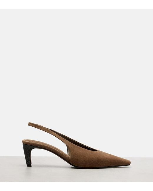 Brunello Cucinelli Brown Suede Slingback Pumps