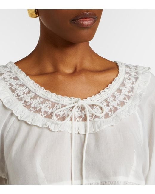 Posse White Danielle Lace-Trimmed Cotton Blouse