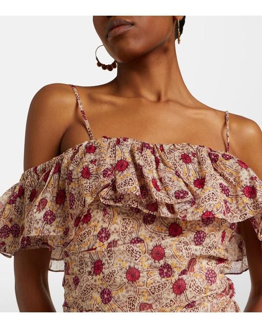 Isabel Marant Pink Davilia Off-Shoulder Ruched Cotton Minidress