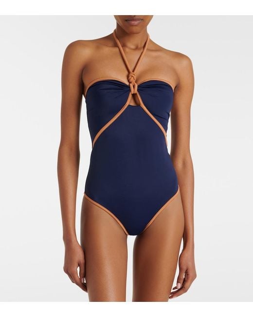 Johanna Ortiz Blue Cutout Halterneck Swimsuit