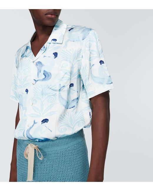 Commas Blue Printed Bowling Shirt for men