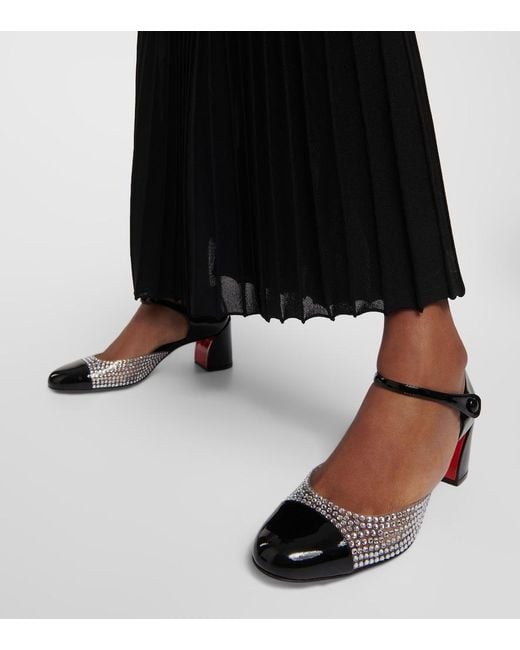 Christian Louboutin Black Crystal-Embellished Patent Leather Pumps