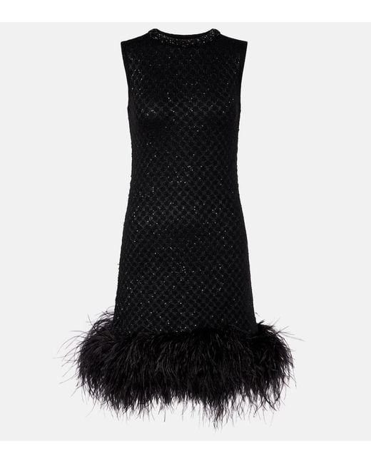 Max Mara Black Novara Feather-Trimmed Minidress