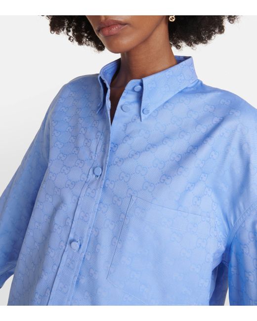 Gucci Blue Gg Supreme Cotton Oxford-jacquard Shirt