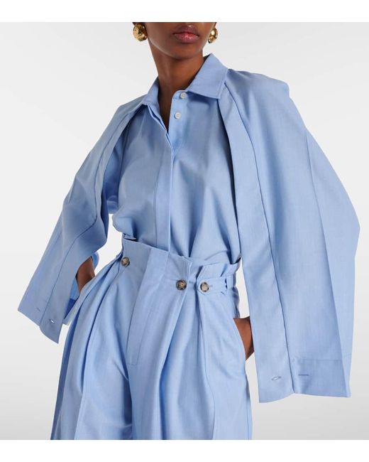 Blusa in lana vergine con mantella di Victoria Beckham in Blue