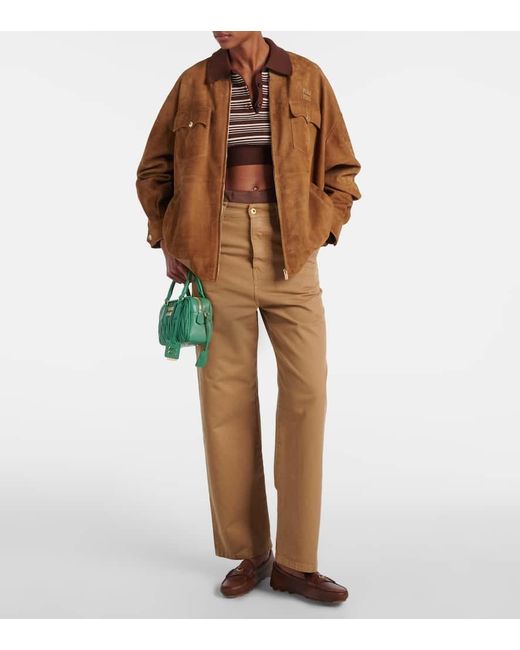 Veste En Daim A Logo Miu Miu en coloris Brown