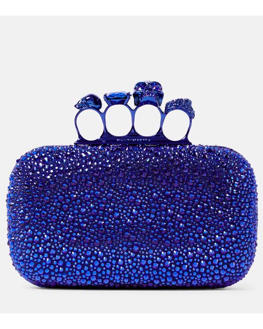 Alexander McQueen Blue Four Ring Crystal-embellished Clutch