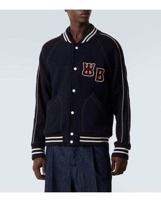 Wales Bonner Blue October Embroidered Wool Varsity Jacket for men